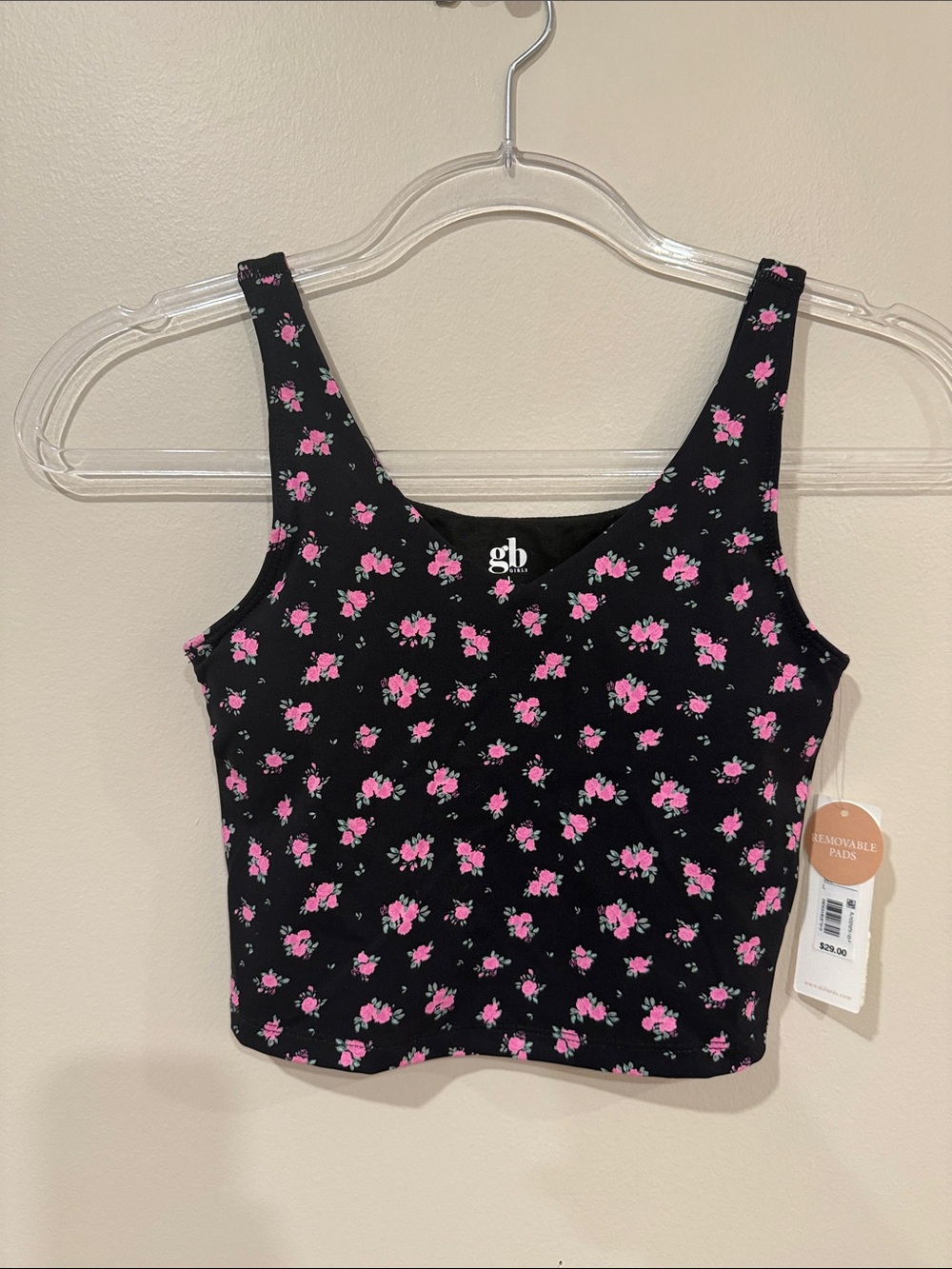 GB Girls Gianni Bini Black Tank Top with Pink Floral Print NWT